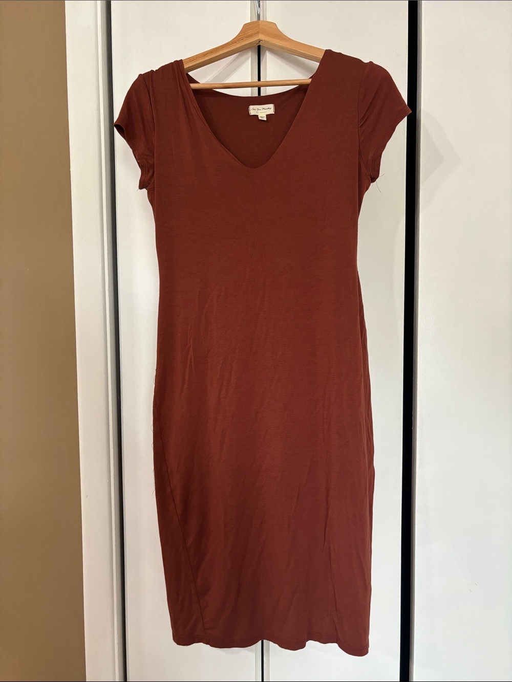 See you Monday midi burnt orange dress